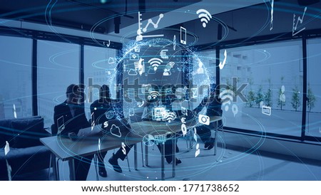Business and technology concept. Smart office. IoT (Internet of Things). Telecommunication.
