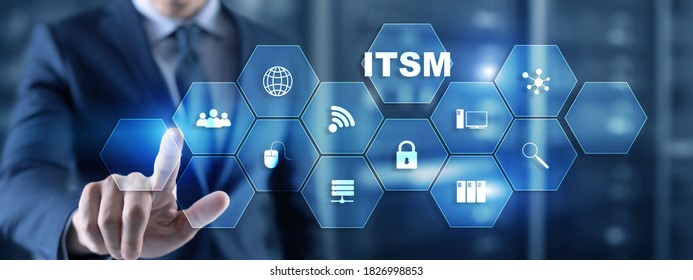 Business Technology Internet concept. Businessman pressing button on touch screen interface and select it service management.
