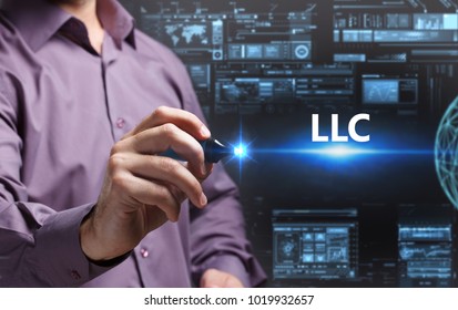 Business, Technology, Internet and network concept. Young businessman working on a virtual screen of the future and sees the inscription: LLC - Shutterstock ID 1019932657