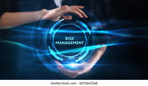 Business, Technology, Internet And Network Concept. Young Businessman Thinks Over The Steps For Successful Growth: Risk Management