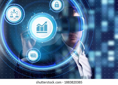 Business, Technology, Internet and network concept. Young businessman working on a virtual screen of the future and sees the inscription:  - Shutterstock ID 1883820385