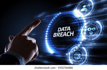 Business, Technology, Internet And Network Concept. Young Businessman Shows The Word: Data Breach