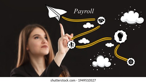 Business, Technology, Internet And Network Concept. Young Businessman Thinks Over The Steps For Successful Growth: Payroll