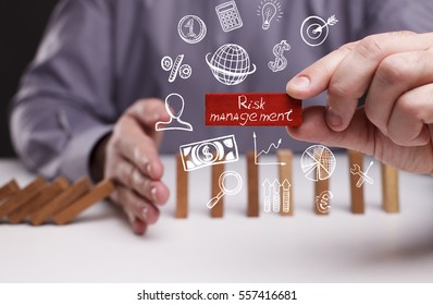 Business, Technology, Internet and network concept. Young businessman shows the word: Risk management  - Shutterstock ID 557416681