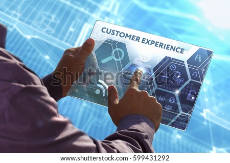  Business, Technology, Internet and network concept . Young business man working on the tablet of the future , select the virtual screen: Customer experience
