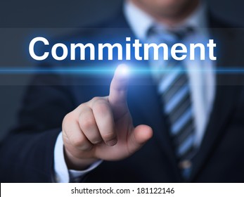 Business, Technology, Internet And Networking Concept - Businessman Pressing Commitment Button On Virtual Screens