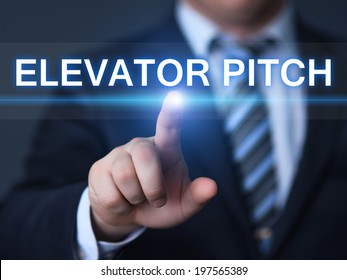 Business, Technology, Internet And Networking Concept - Businessman Pressing Elevator Pitch Button On Virtual Screens