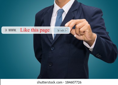 Business and technology, searching system and internet concept - male hand pressing Search Like this page button. 