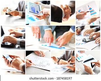 Business Theme Photo Collage Composed Of Different Images