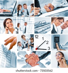 Business Theme Photo Collage Composed Of Few Images