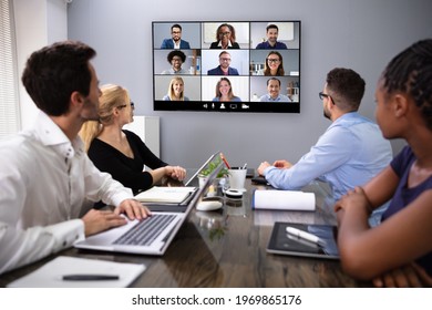 Business Video Conference Call In Meeting Room