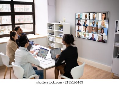 Business Video Conference Call In Meeting Room