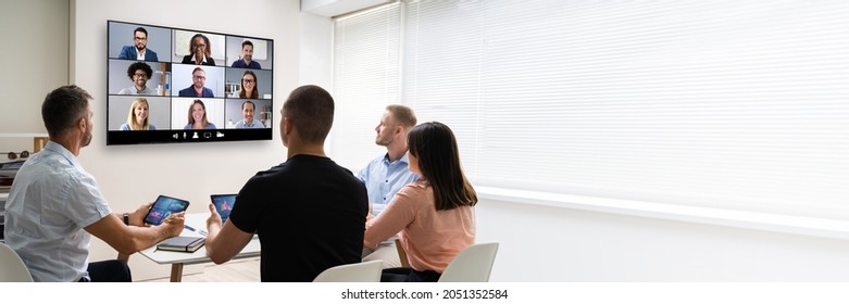 Business Video Conference In Room. Videoconference Meeting