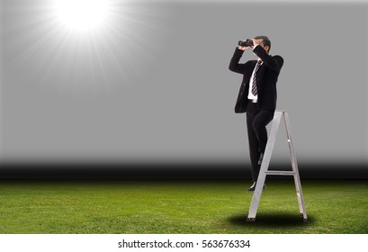 Business Vision Looking Forword With Binoculars For Search Key Succession.