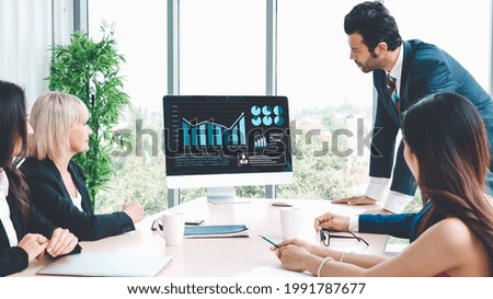 Business visual data analyzing technology by creative computer software . Concept of digital data for marketing analysis and investment decision making .