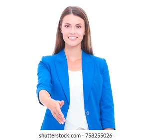 Business Woman With Arm Extended For A Handshake