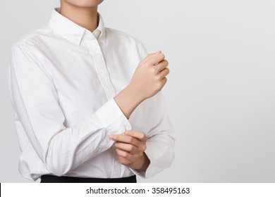 Business Woman Bottom Up Her Shirt Ready To Working.