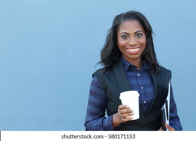 Business Woman With Cartoon Mug - Coffee Time