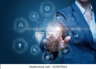 Business woman clicks on the structure of the core values . - Shutterstock ID 1574579221