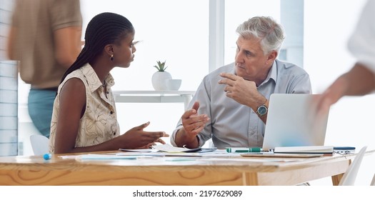 Business Woman Consulting Company Client About Creative Project On Laptop In Modern Office. Corporate, Meeting And Black Manager Discussing B2b Marketing Strategy With Industry Executive On Computer