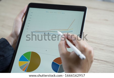 Business woman Currently working using a tablet for meetings.