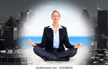 Business Woman Doing Yoga. Relaxation.