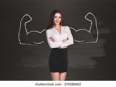 Business woman with drawn powerful hands - Shutterstock ID 370580402