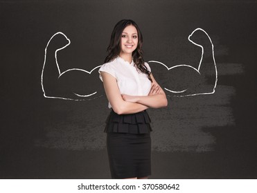 Business woman with drawn powerful hands - Shutterstock ID 370580642