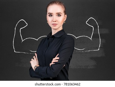 Business woman with drawn powerful hands. - Shutterstock ID 781063462