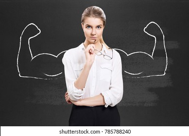 Business woman with drawn powerful hands. - Shutterstock ID 785788240