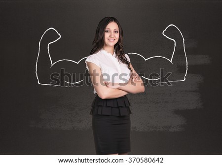 Business woman with drawn powerful hands