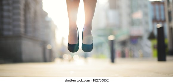 Business Woman Feet Jumping Concept Series