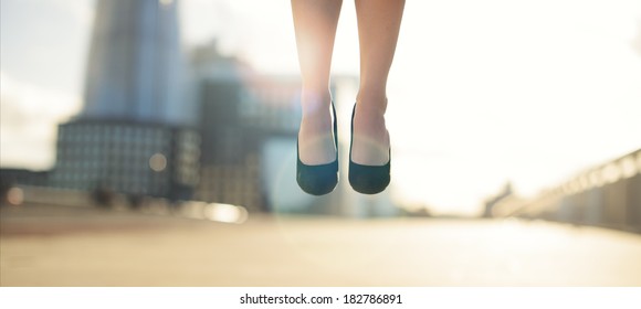 Business Woman Feet Jumping Concept Series