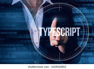  Business Woman with finger pressing TypeScript button on virtual screens. Modern technology concept  - Shutterstock ID 2229032853