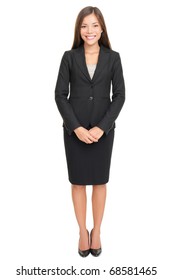 Business Woman Full Body Standing Isolated On White Background With Copy Space.