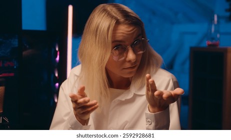 Business woman girl female trader programmer businesswoman drink water late night office crypto currency graph charts computer multiple screen bitcoin trading stock market analysis data web commerce