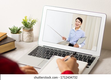 Business woman giving a lecture online