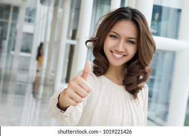 Business Woman Giving Thumb Up Gesture