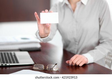 Business Woman Giving Visit Card