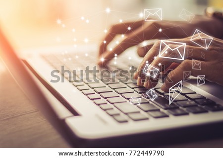 Business woman hand using Laptop pc with email icon, Email concept