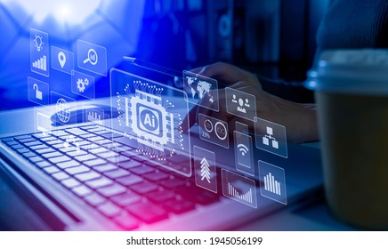 Business Woman Hands Touching Connect To Data Information On Digital Tablet Computer And Network Interface Icons, Finance Operations Sales Digital Marketing Concept, Blurred Background.