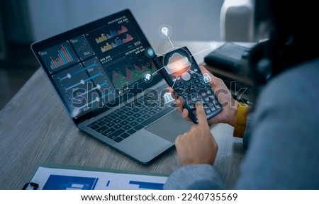 Business woman hands working on digital business marketplace, Business online marketing e-commerce interface network concept.