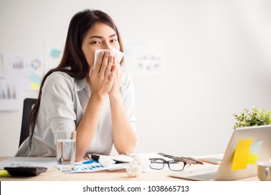 Business Woman Having Cold Head Sitting Stock Photo 1038665713 ...