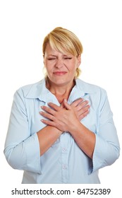 Business Woman Having Heart Attack Holding Her Chest