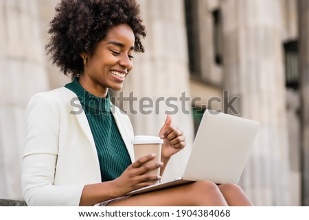 Similar – Foto Bild Frau mit Laptop bei der Arbeit zu Hause