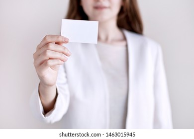 Business Woman Holding The Business Card.