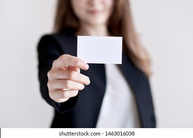 Business Woman Holding The Business Card.