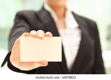 Business Woman Holding Business Card