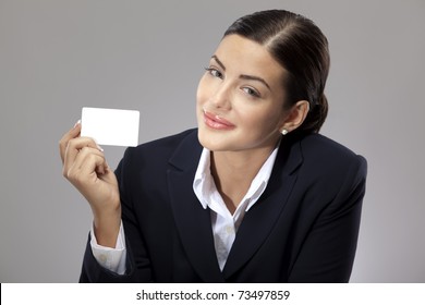 Business Woman Holding Business Card