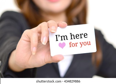 Business Woman Holding A Card With The Words 